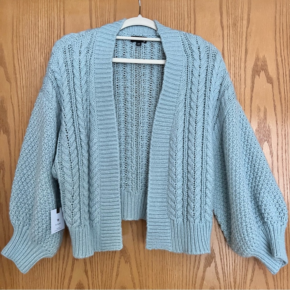 Originality Oversized Cable Knit Cardigan Sweater Light Blue XS NWT